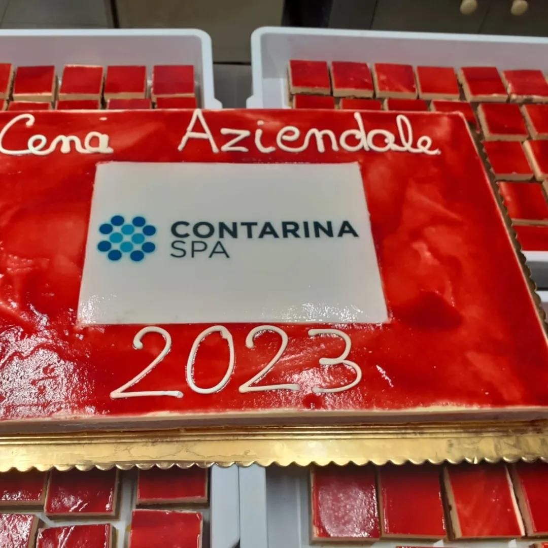 Grande semifreddo con logo stampato per una cena aziendale